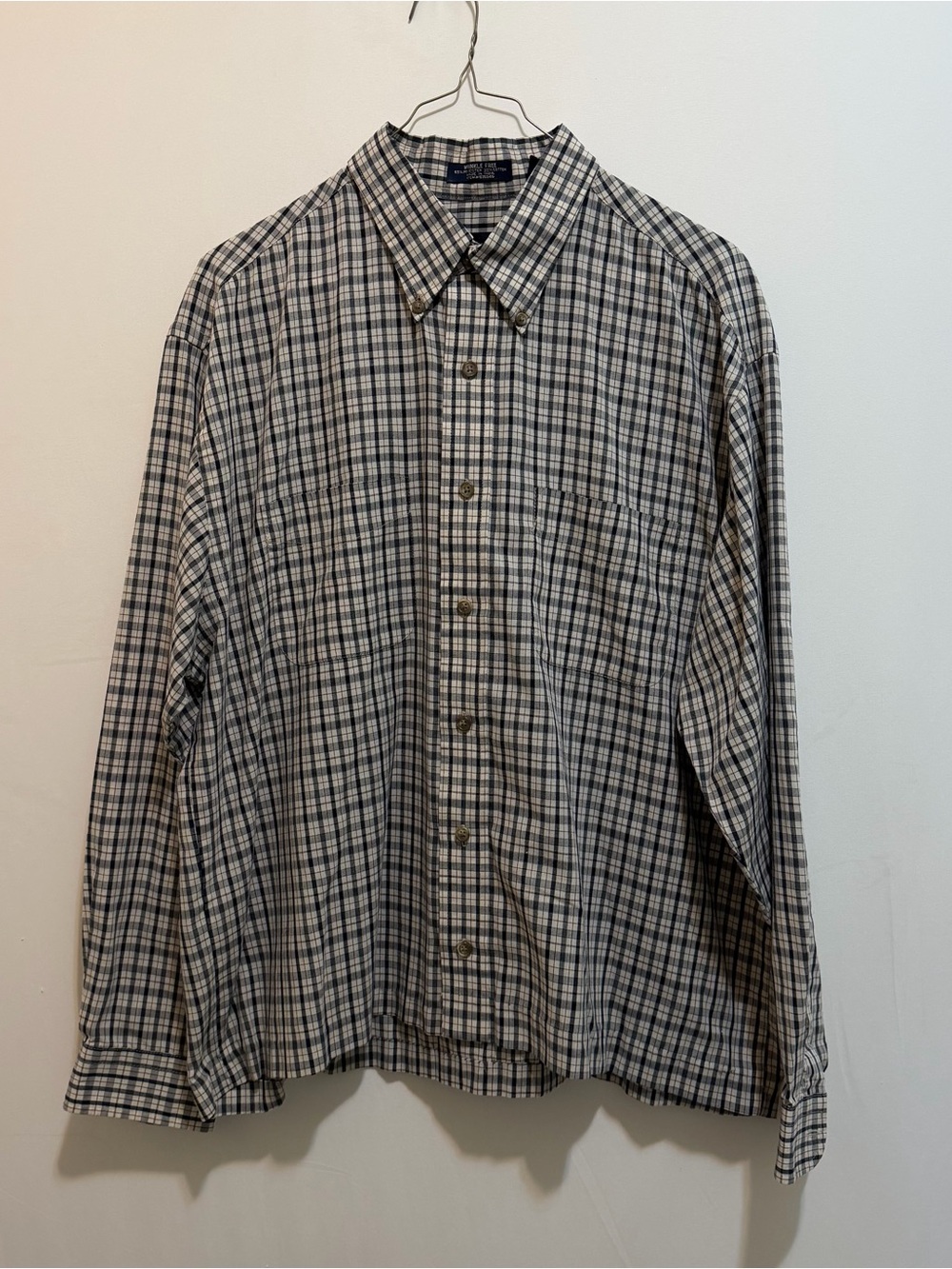 Van Heusen Men's Plaid Button-Down Shirt - Navy & White - Wrinkle Free